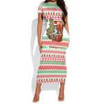 Madagascar Christmas Short Sleeve Bodycon Dress Lemur Santa Hat Holiday Tree - African Pride