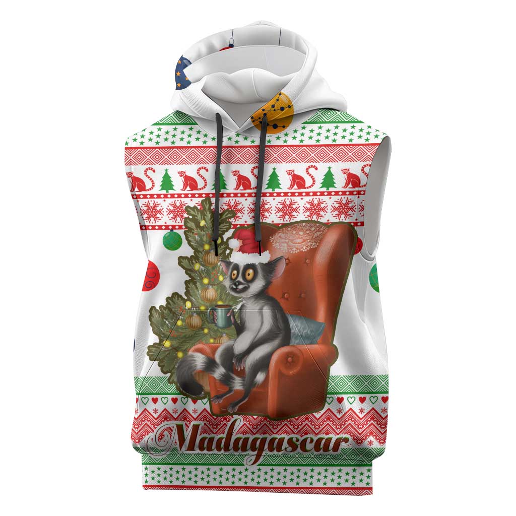 Madagascar Christmas Sleeveless Hoodie Lemur Santa Hat Holiday Tree - African Pride