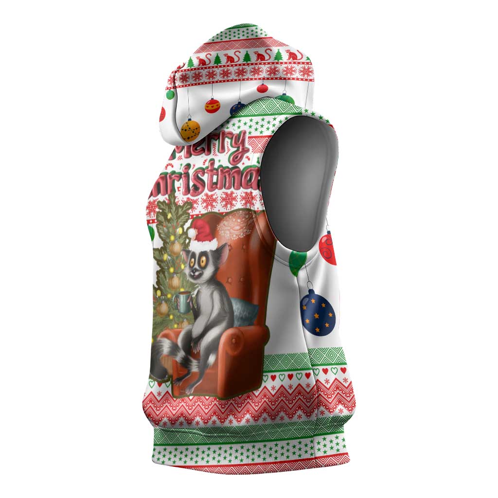 Madagascar Christmas Sleeveless Hoodie Lemur Santa Hat Holiday Tree - African Pride