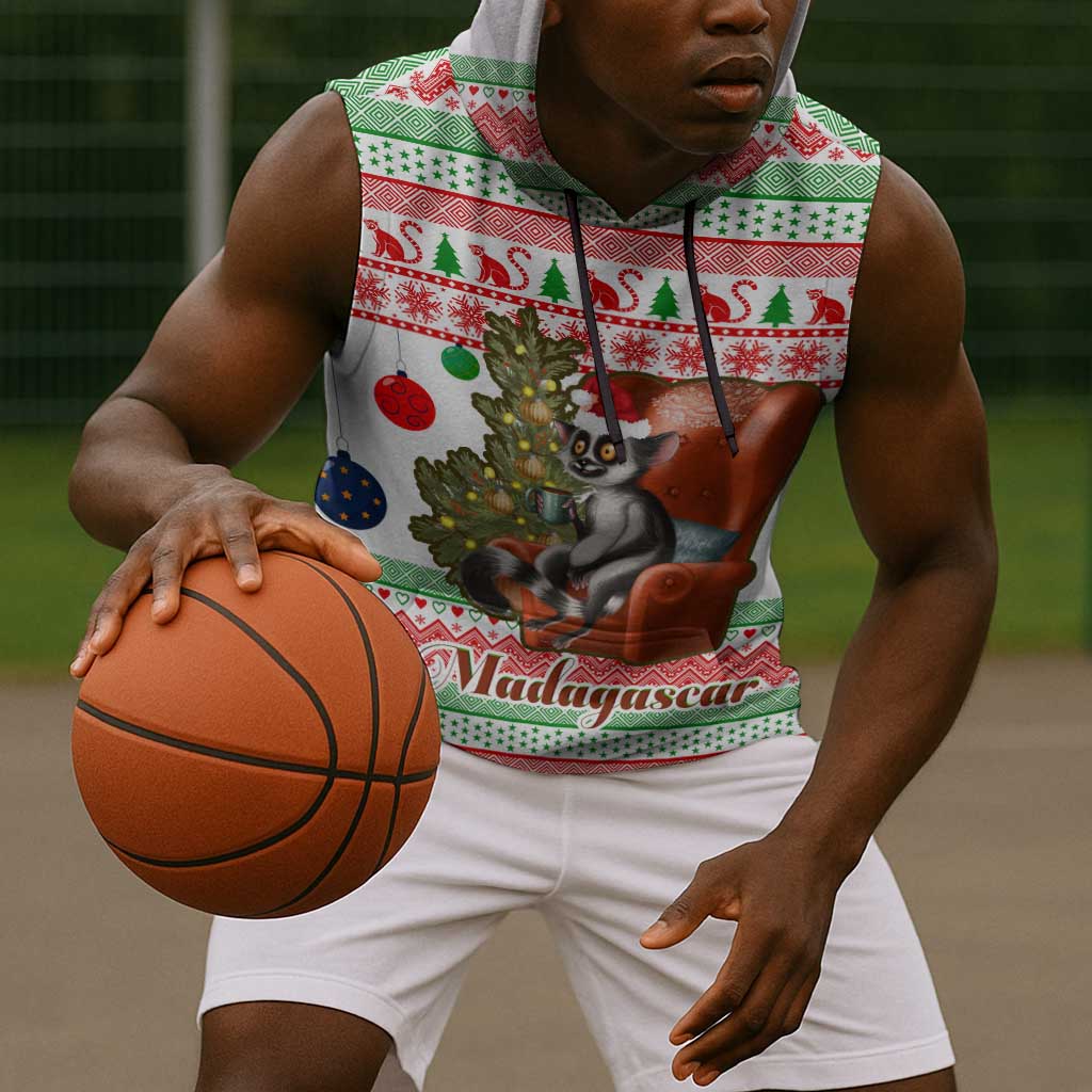 Madagascar Christmas Sleeveless Hoodie Lemur Santa Hat Holiday Tree - African Pride