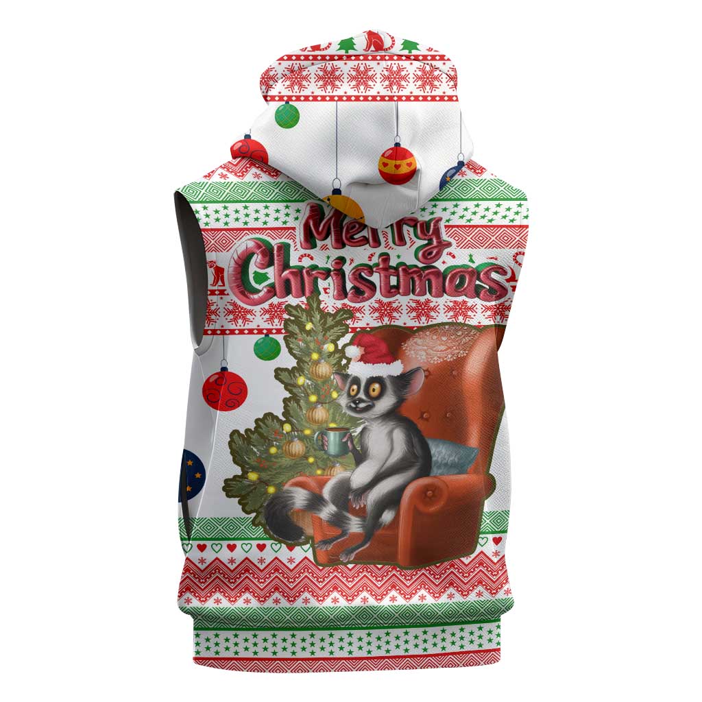 Madagascar Christmas Sleeveless Zip Hoodie Lemur Santa Hat Holiday Tree - African Pride