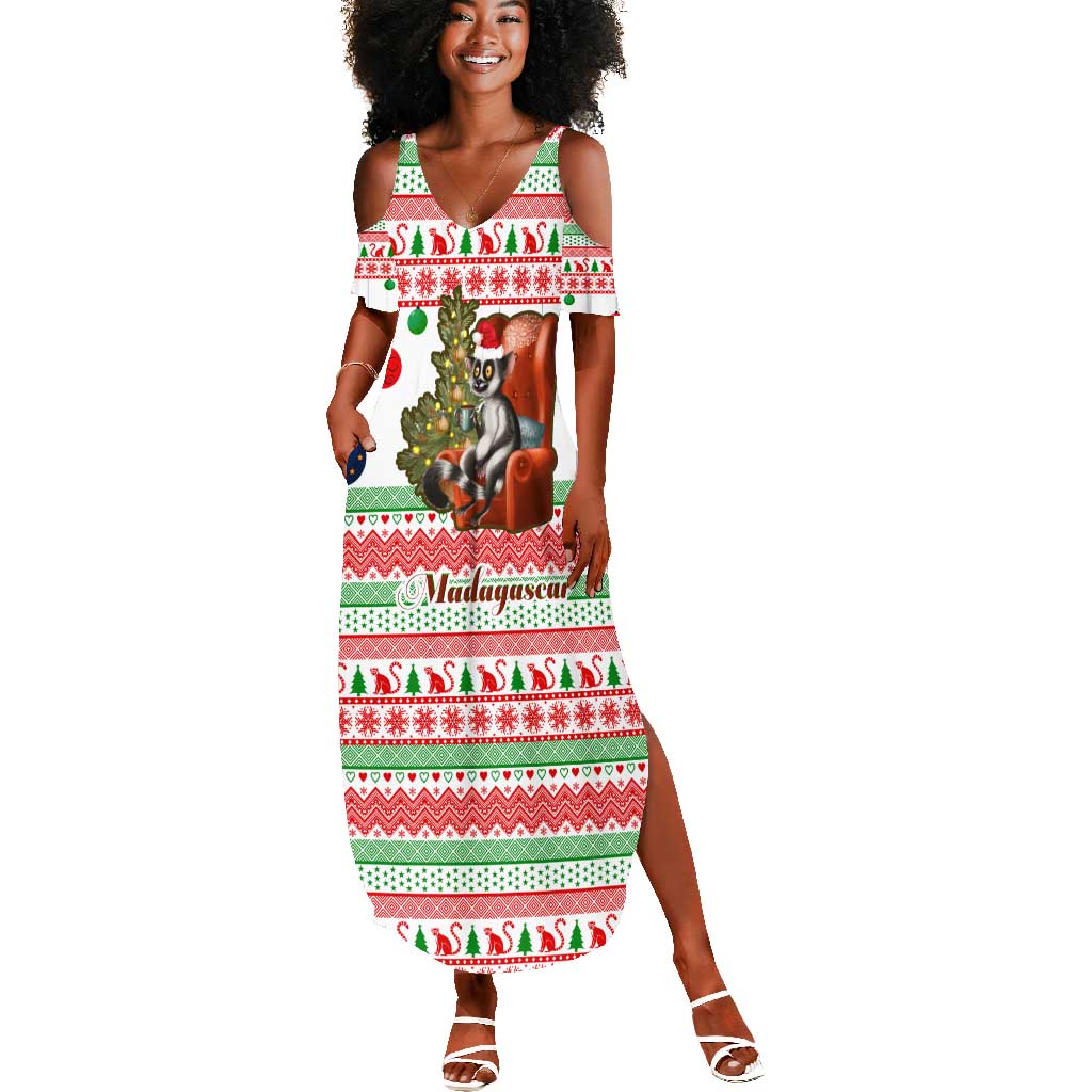 Madagascar Christmas Summer Maxi Dress Lemur Santa Hat Holiday Tree - African Pride