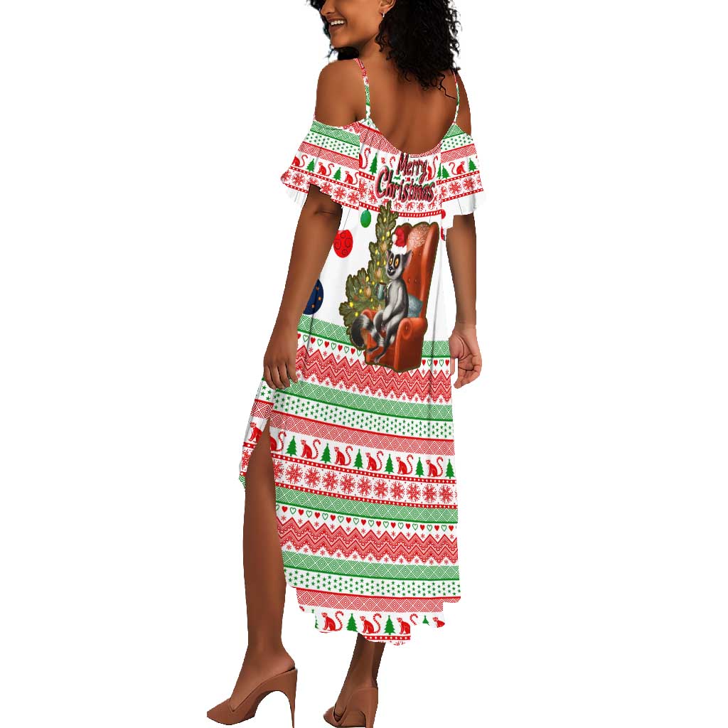 Madagascar Christmas Summer Maxi Dress Lemur Santa Hat Holiday Tree - African Pride