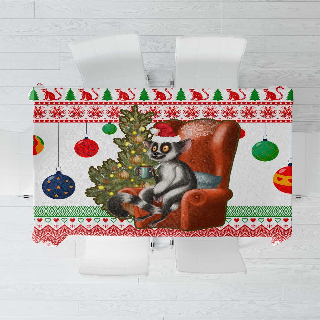 Madagascar Christmas Tablecloth Lemur Santa Hat Holiday Tree - African Pride