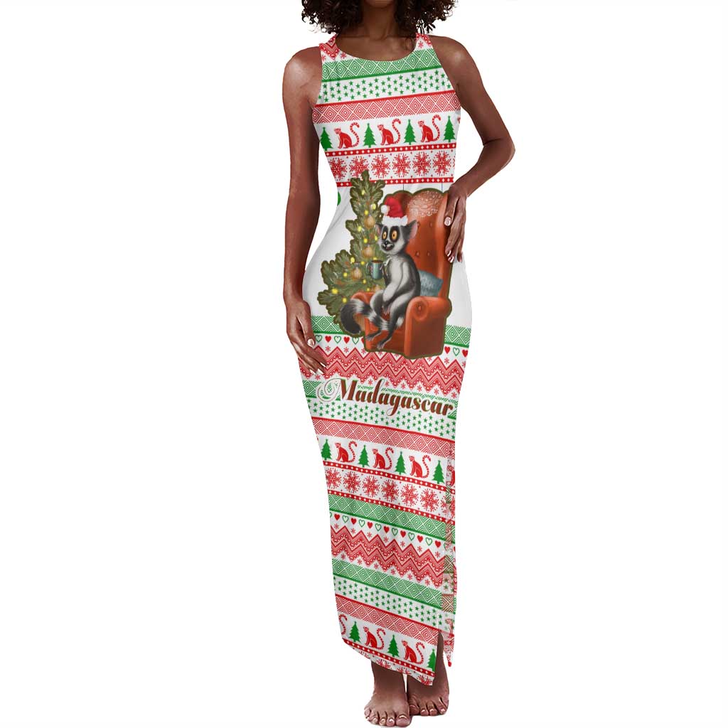 Madagascar Christmas Tank Maxi Dress Lemur Santa Hat Holiday Tree - African Pride