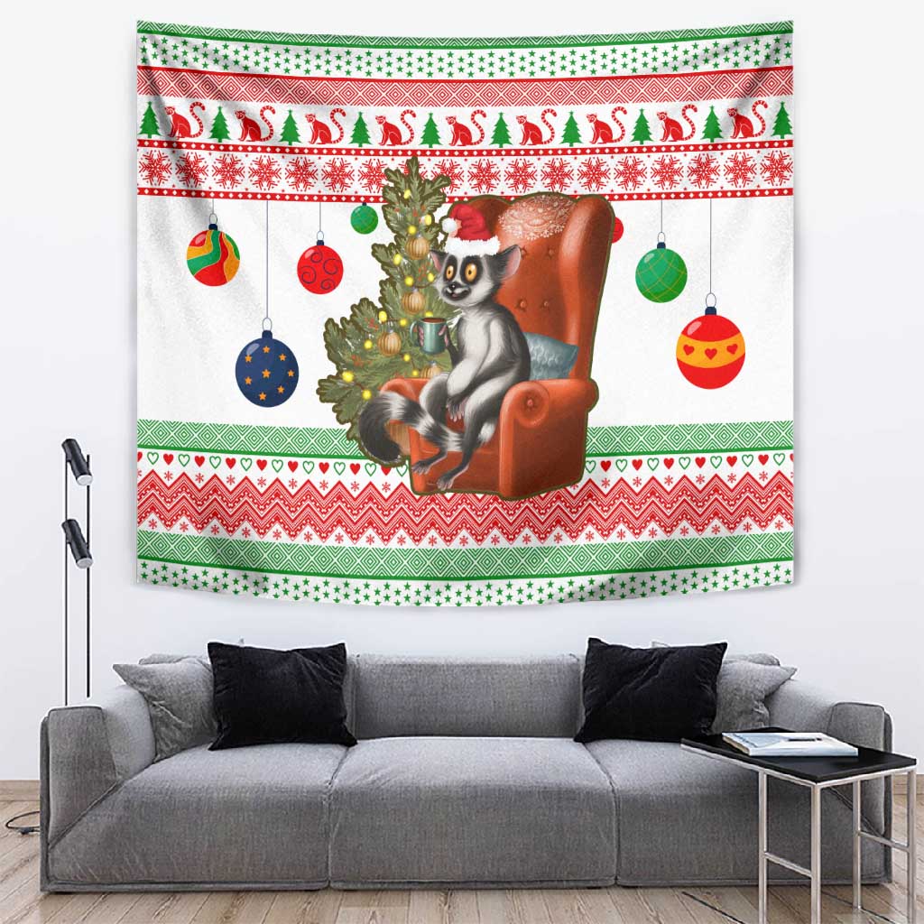 Madagascar Christmas Tapestry Lemur Santa Hat Holiday Tree - African Pride