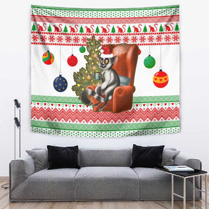 Madagascar Christmas Tapestry Lemur Santa Hat Holiday Tree - African Pride