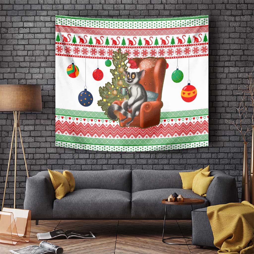 Madagascar Christmas Tapestry Lemur Santa Hat Holiday Tree - African Pride
