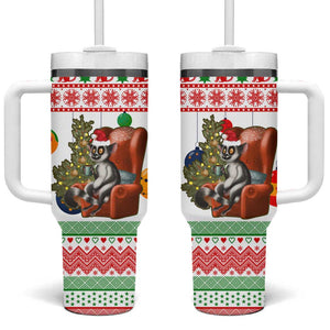 Madagascar Christmas Tumbler With Handle Lemur Santa Hat Holiday Tree - African Pride
