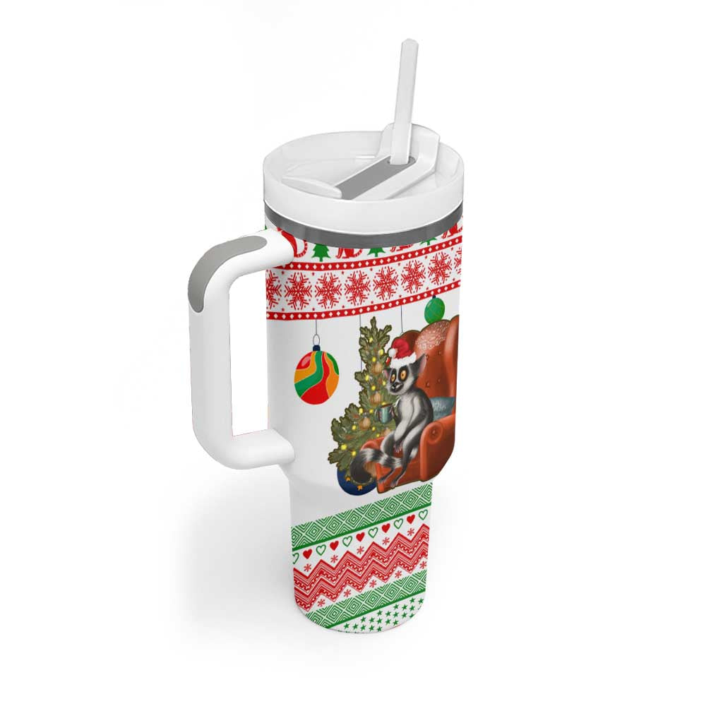 Madagascar Christmas Tumbler With Handle Lemur Santa Hat Holiday Tree - African Pride