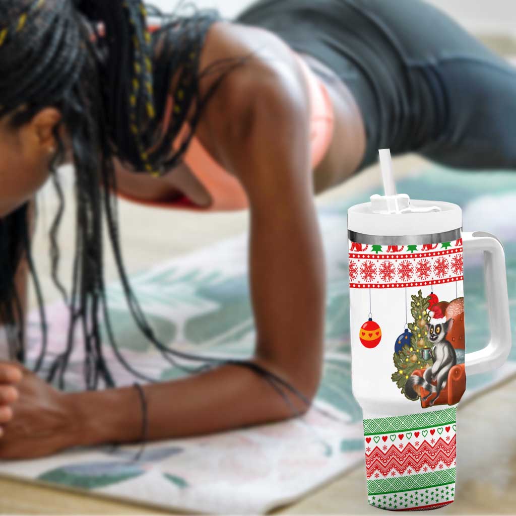 Madagascar Christmas Tumbler With Handle Lemur Santa Hat Holiday Tree - African Pride