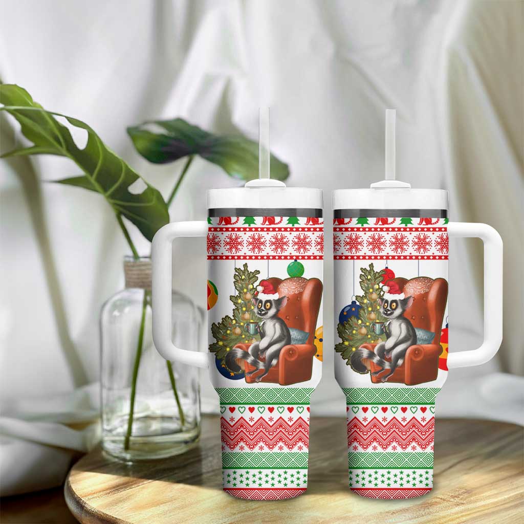 Madagascar Christmas Tumbler With Handle Lemur Santa Hat Holiday Tree - African Pride