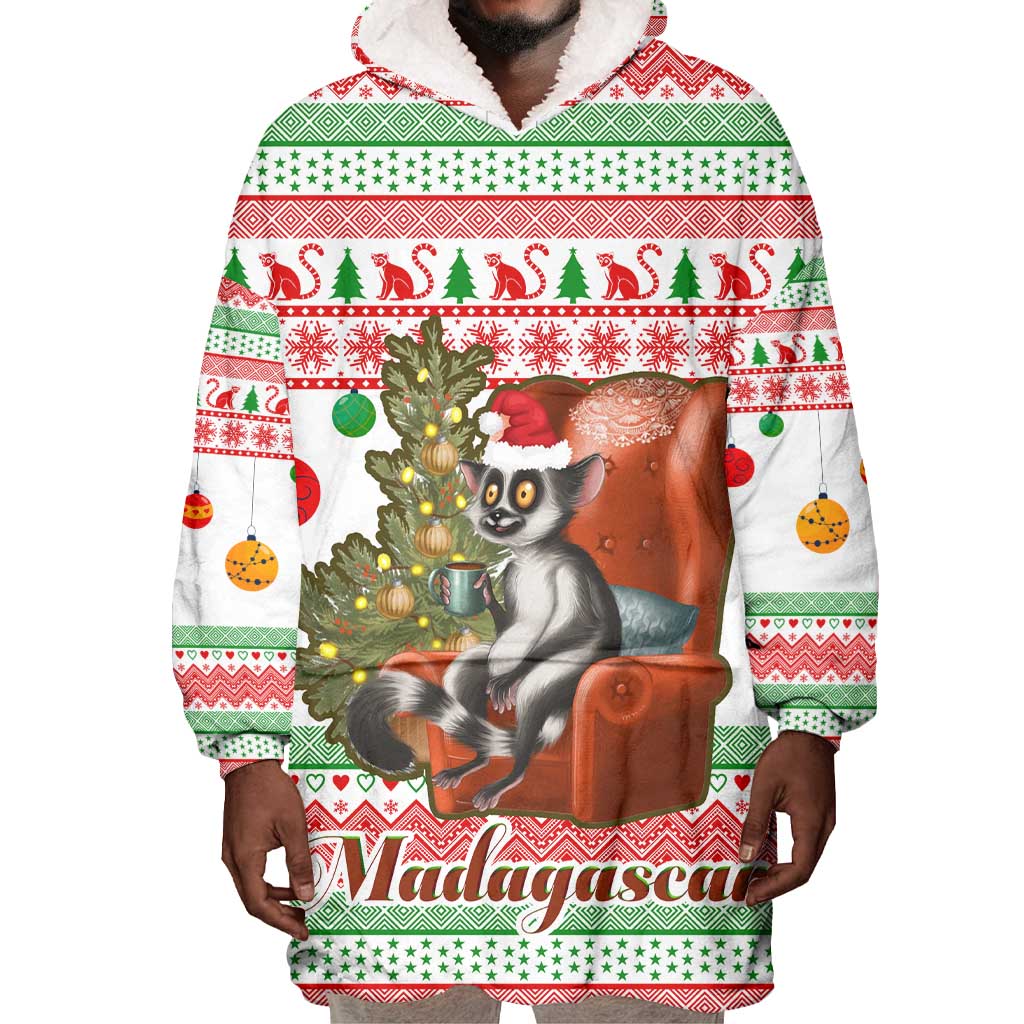 Madagascar Christmas Wearable Blanket Hoodie Lemur Santa Hat Holiday Tree - African Pride