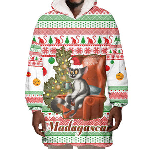 Madagascar Christmas Wearable Blanket Hoodie Lemur Santa Hat Holiday Tree - African Pride