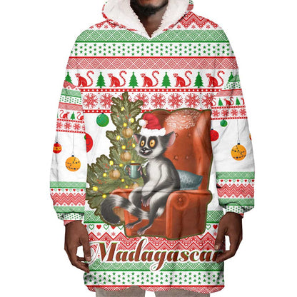 Madagascar Christmas Wearable Blanket Hoodie Lemur Santa Hat Holiday Tree - African Pride