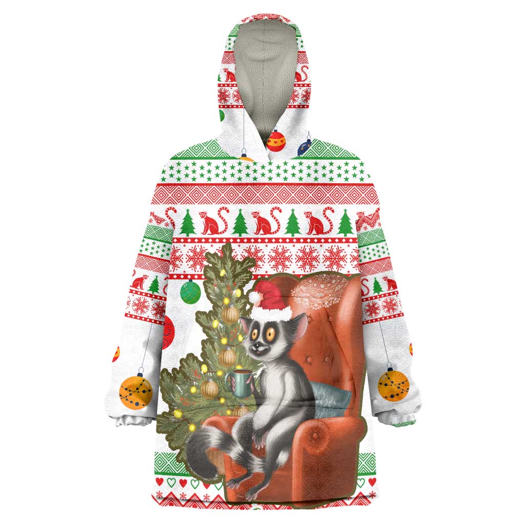 Madagascar Christmas Wearable Blanket Hoodie Lemur Santa Hat Holiday Tree - African Pride