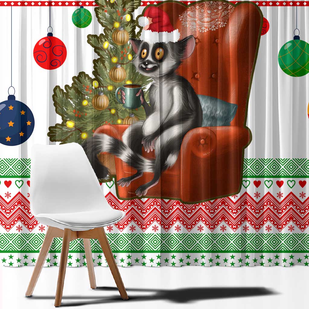 Madagascar Christmas Window Curtain Lemur Santa Hat Holiday Tree - African Pride