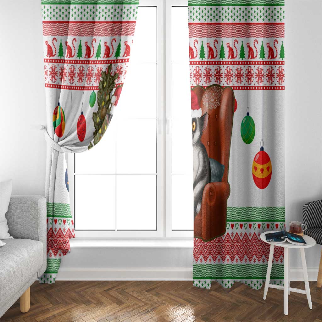 Madagascar Christmas Window Curtain Lemur Santa Hat Holiday Tree - African Pride