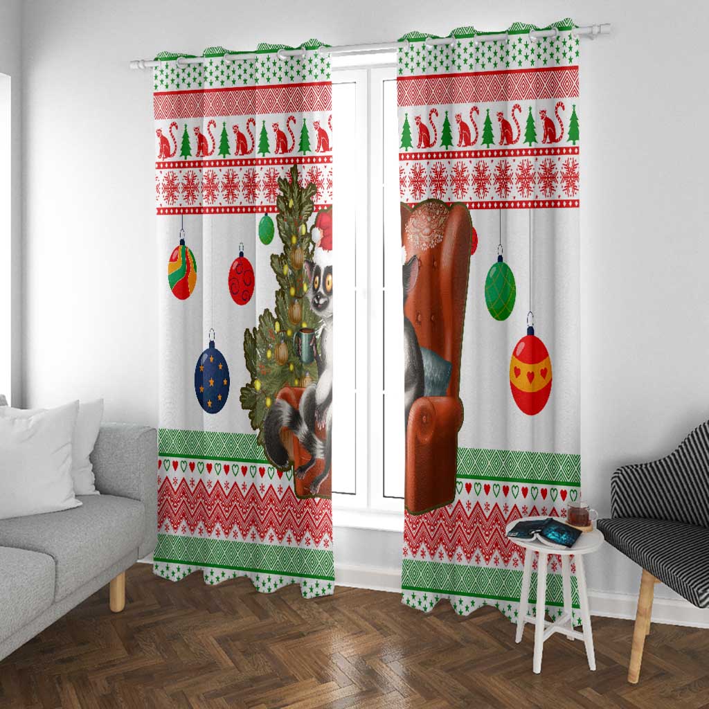 Madagascar Christmas Window Curtain Lemur Santa Hat Holiday Tree - African Pride