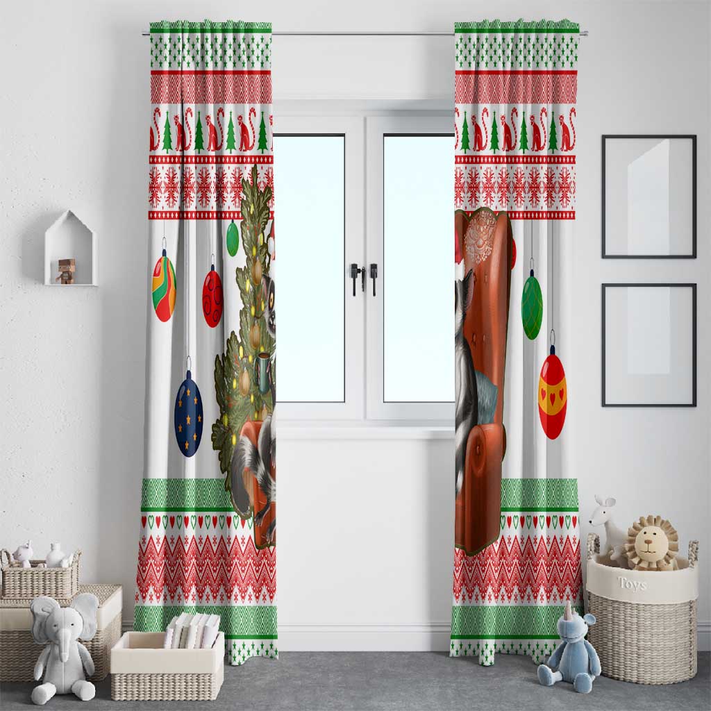 Madagascar Christmas Window Curtain Lemur Santa Hat Holiday Tree - African Pride