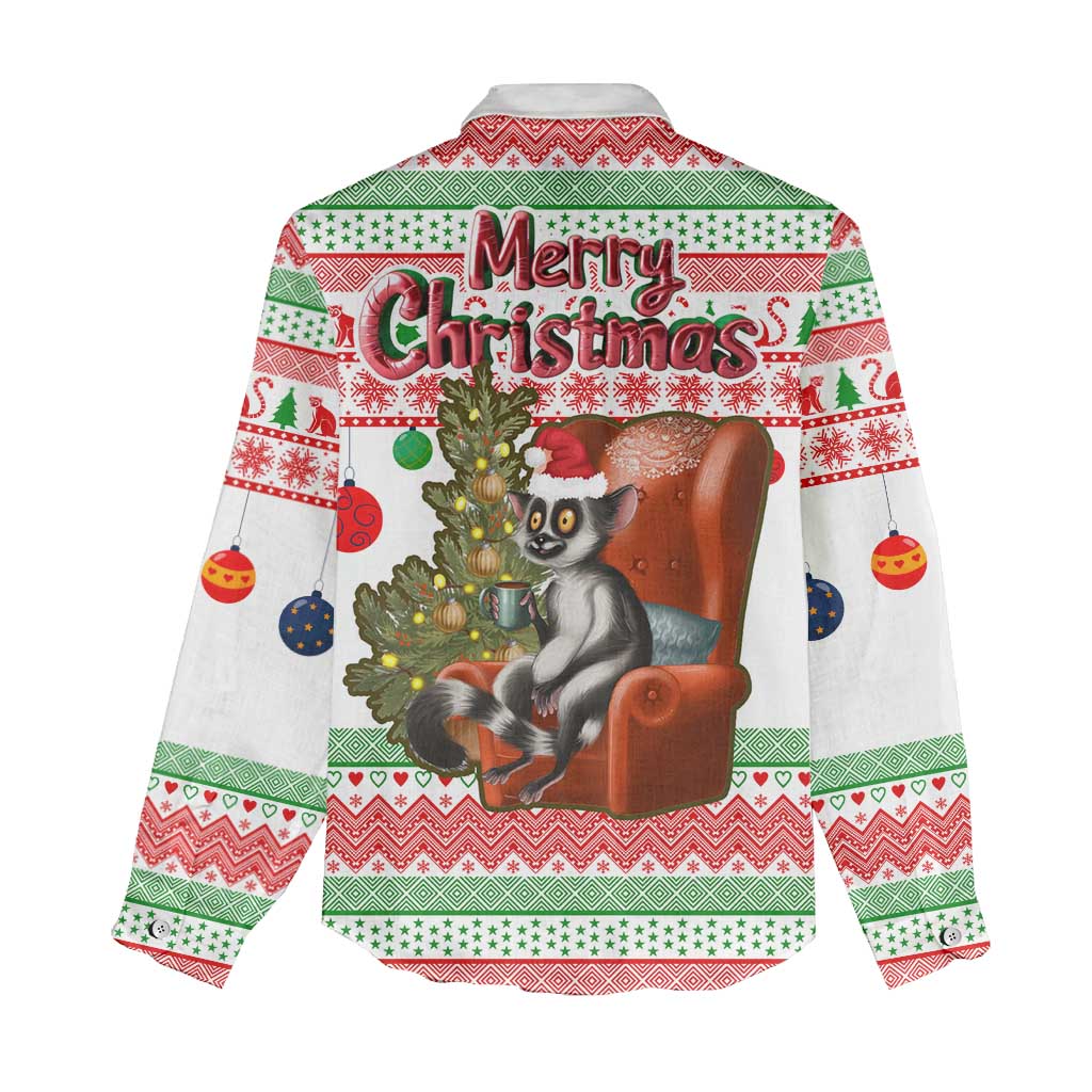 Madagascar Christmas Women Casual Shirt Lemur Santa Hat Holiday Tree - African Pride