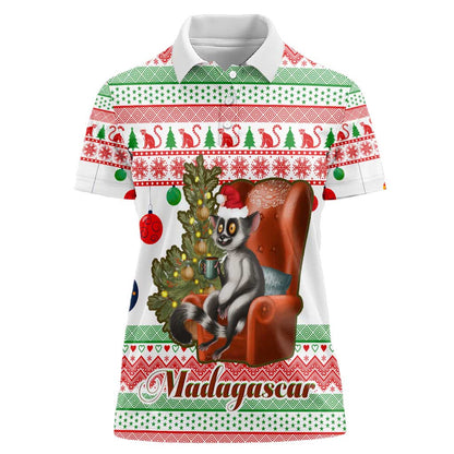 Madagascar Christmas Women Polo Shirt Lemur Santa Hat Holiday Tree - African Pride