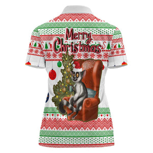 Madagascar Christmas Women Polo Shirt Lemur Santa Hat Holiday Tree - African Pride