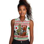 Madagascar Christmas Women Sleeveless Polo Shirt Lemur Santa Hat Holiday Tree - African Pride
