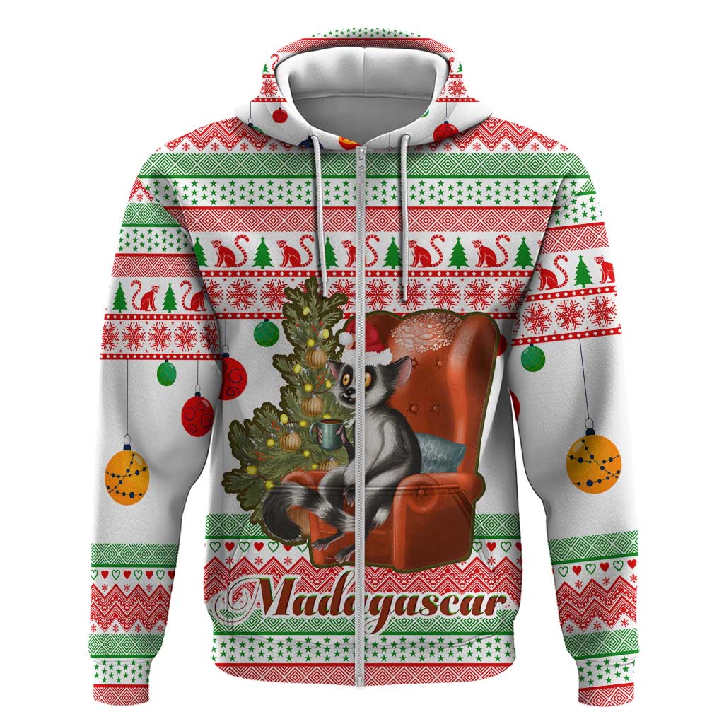 Madagascar Christmas Zip Hoodie Lemur Santa Hat Holiday Tree - African Pride