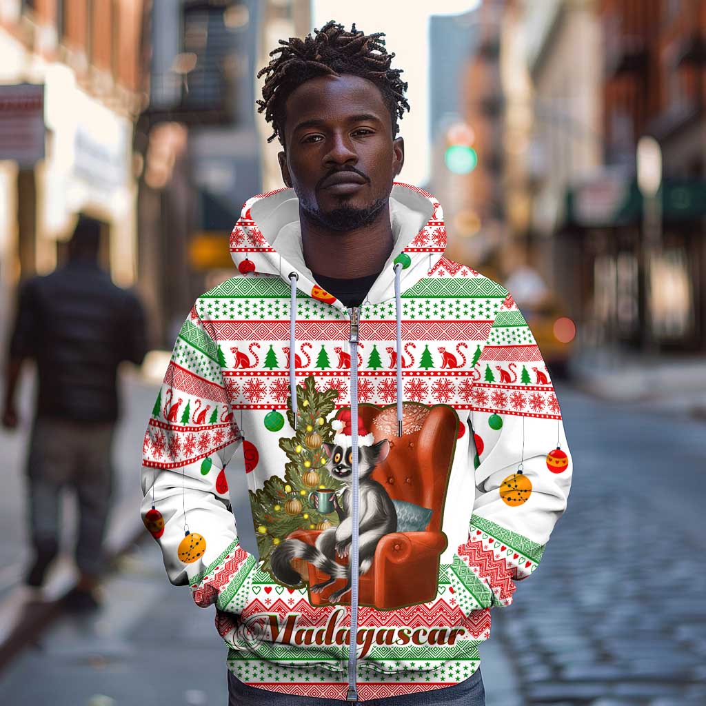 Madagascar Christmas Zip Hoodie Lemur Santa Hat Holiday Tree - African Pride