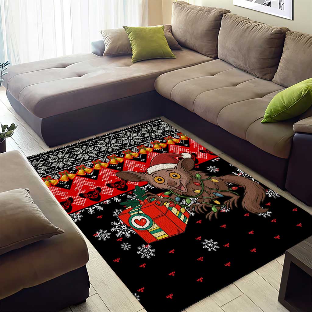 Madagascar Christmas Area Rug Aye Aye Lemur Santa Hat Holiday Lights - African Pride