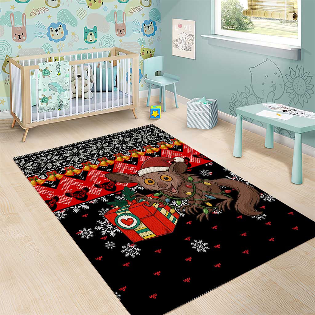 Madagascar Christmas Area Rug Aye Aye Lemur Santa Hat Holiday Lights - African Pride