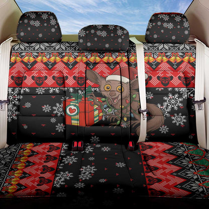 Madagascar Christmas Back Car Seat Cover Aye Aye Lemur Santa Hat Holiday Lights - African Pride