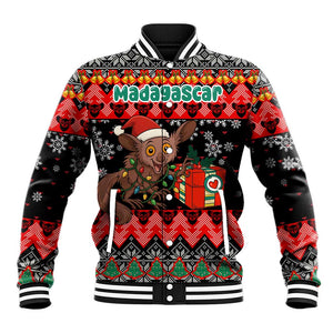 Madagascar Christmas Baseball Jacket Aye Aye Lemur Santa Hat Holiday Lights - African Pride