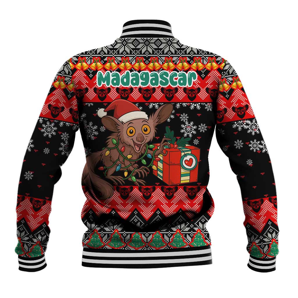 Madagascar Christmas Baseball Jacket Aye Aye Lemur Santa Hat Holiday Lights - African Pride