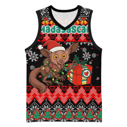 Madagascar Christmas Basketball Jersey Aye Aye Lemur Santa Hat Holiday Lights - African Pride