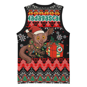 Madagascar Christmas Basketball Jersey Aye Aye Lemur Santa Hat Holiday Lights - African Pride