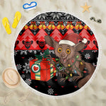 Madagascar Christmas Beach Blanket Aye Aye Lemur Santa Hat Holiday Lights - African Pride