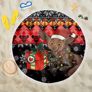 Madagascar Christmas Beach Blanket Aye Aye Lemur Santa Hat Holiday Lights - African Pride
