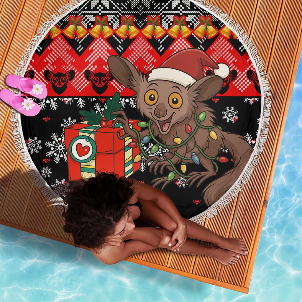 Madagascar Christmas Beach Blanket Aye Aye Lemur Santa Hat Holiday Lights - African Pride
