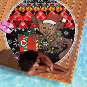 Madagascar Christmas Beach Blanket Aye Aye Lemur Santa Hat Holiday Lights - African Pride
