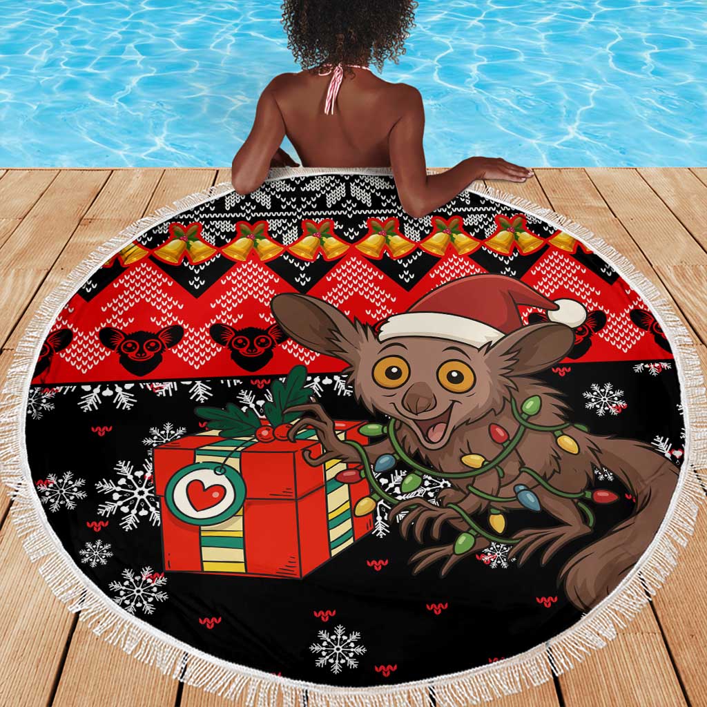 Madagascar Christmas Beach Blanket Aye Aye Lemur Santa Hat Holiday Lights - African Pride
