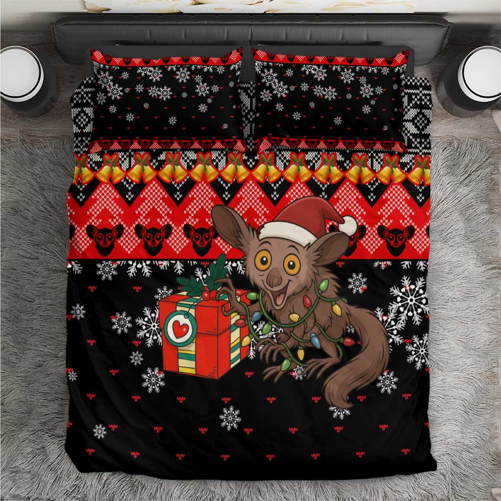 Madagascar Christmas Bedding Set Aye Aye Lemur Santa Hat Holiday Lights - African Pride