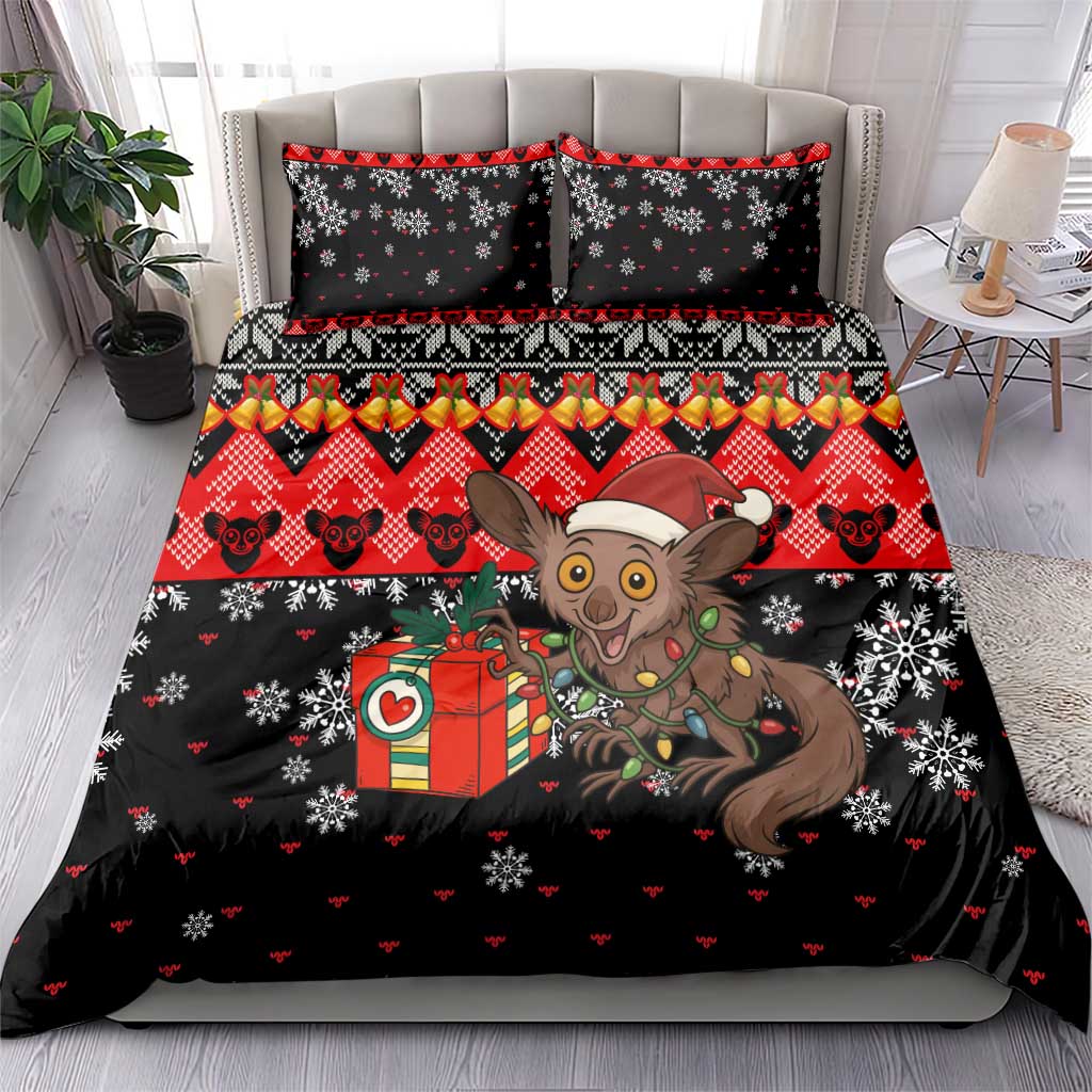 Madagascar Christmas Bedding Set Aye Aye Lemur Santa Hat Holiday Lights - African Pride