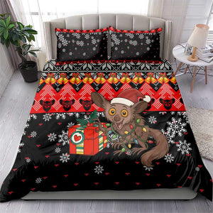 Madagascar Christmas Bedding Set Aye Aye Lemur Santa Hat Holiday Lights - African Pride