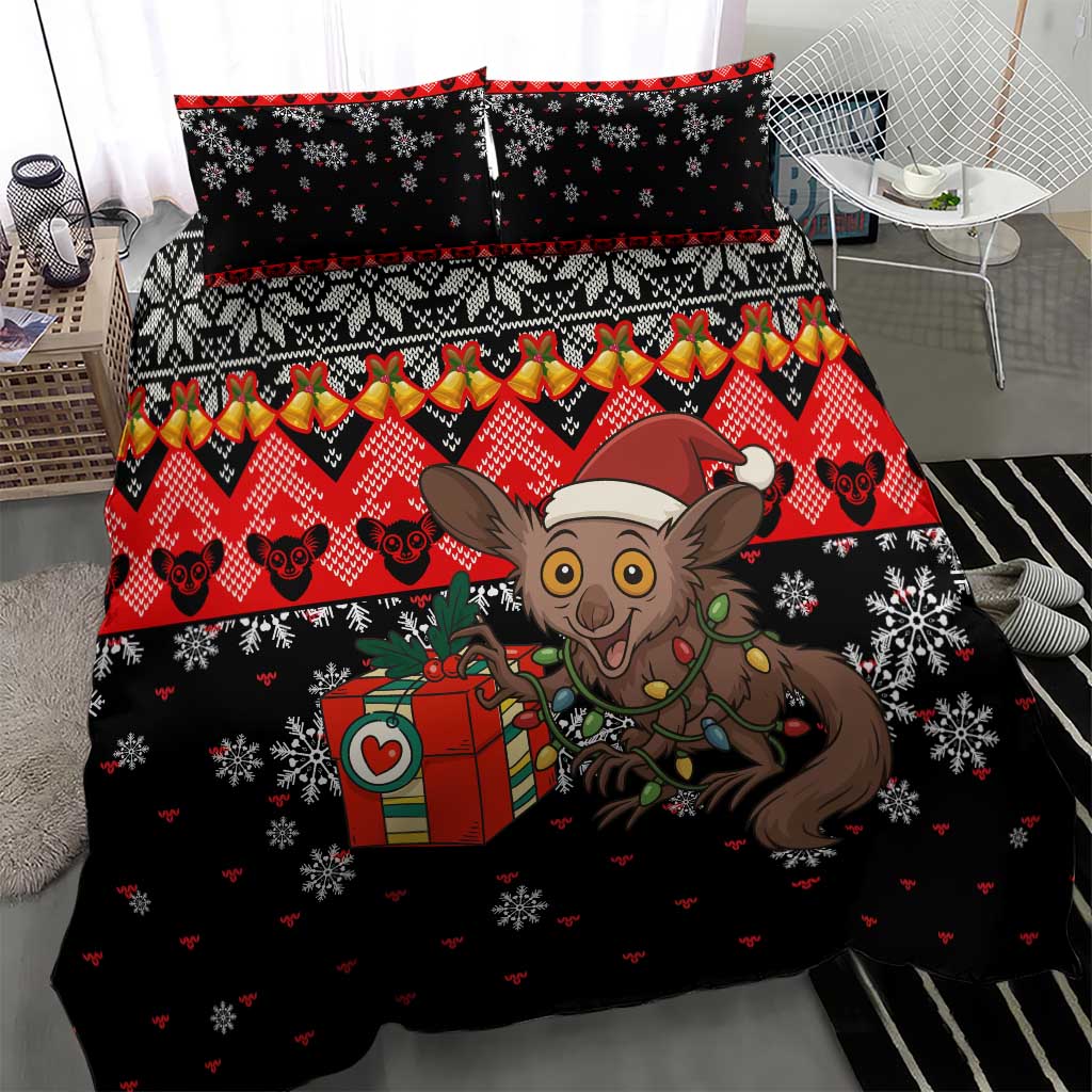 Madagascar Christmas Bedding Set Aye Aye Lemur Santa Hat Holiday Lights - African Pride