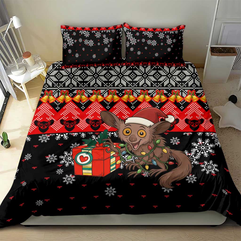 Madagascar Christmas Bedding Set Aye Aye Lemur Santa Hat Holiday Lights - African Pride