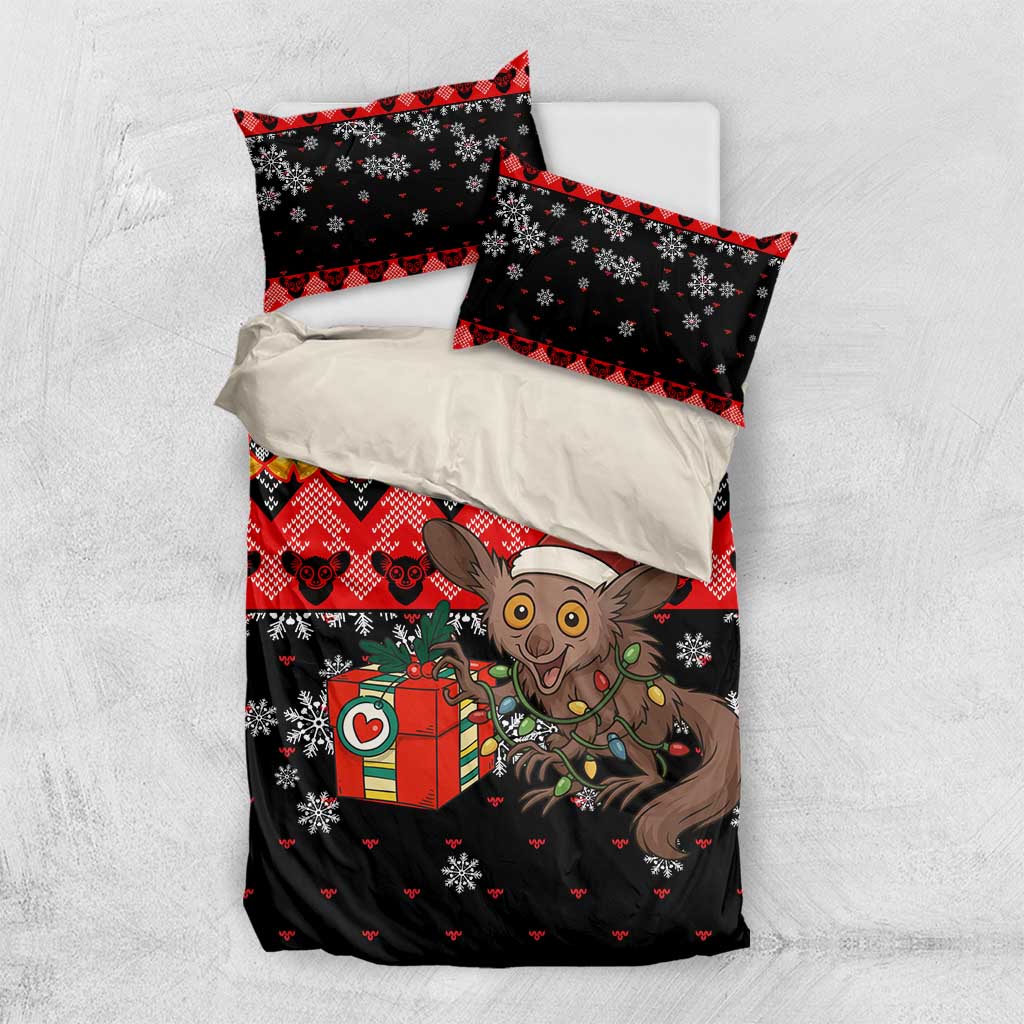 Madagascar Christmas Bedding Set Aye Aye Lemur Santa Hat Holiday Lights - African Pride
