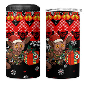 Madagascar Christmas 4 in 1 Can Cooler Tumbler Aye Aye Lemur Santa Hat Holiday Lights - African Pride