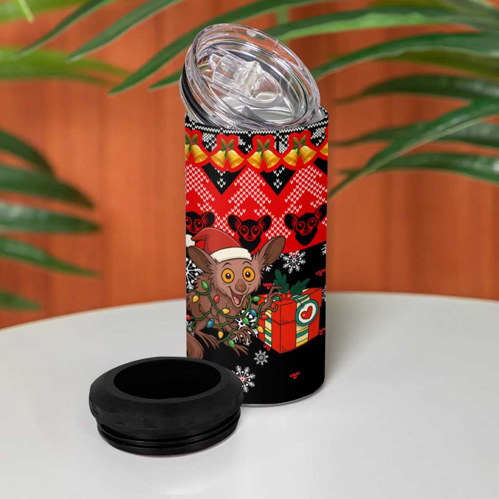 Madagascar Christmas 4 in 1 Can Cooler Tumbler Aye Aye Lemur Santa Hat Holiday Lights - African Pride